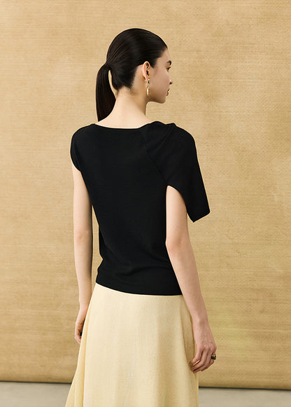 HECO Chinese temperament asymmetrical floating collar sleeveless base knit sweater - QUER.