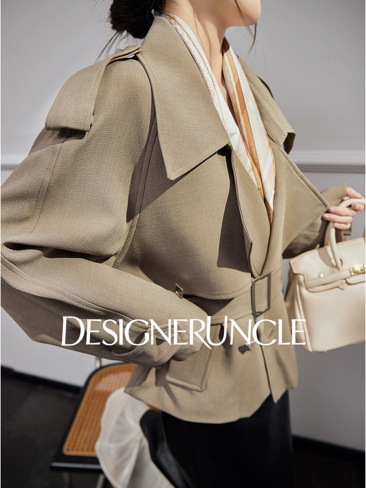 DGU "Goose Shadow" gray British style mid-length slimming jacket - RCANE.