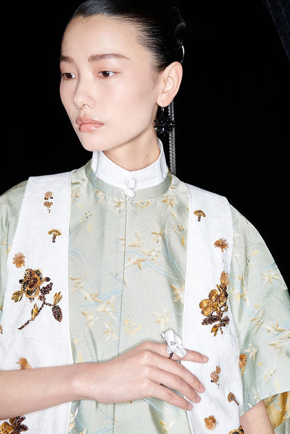 M essential Mackay designer Donchang jacquard low stand-up collar loose short-sleeved shirt - DIVA.