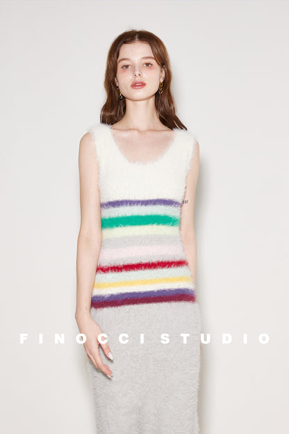 French rainbow vest skin-friendly soft winter autumn dress - Hemelin