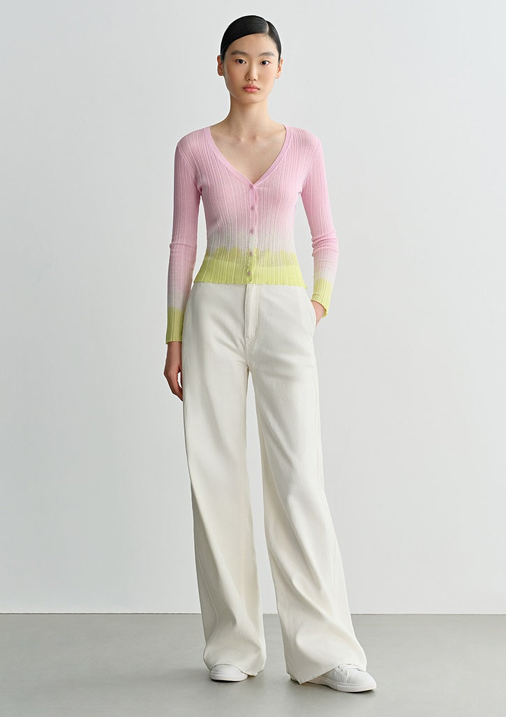 COMME MOI Lv Yan designer summer gradient V-neck pit strip knitted cardigan - SHYLA.