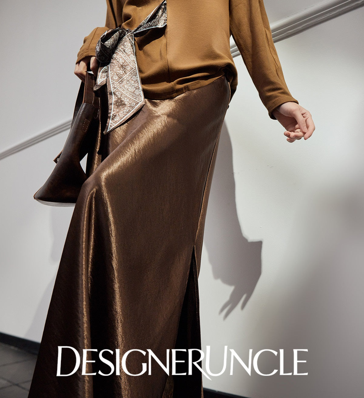 DGU "Gilded" high-waisted skirt acetate velvet drape - Kyla.