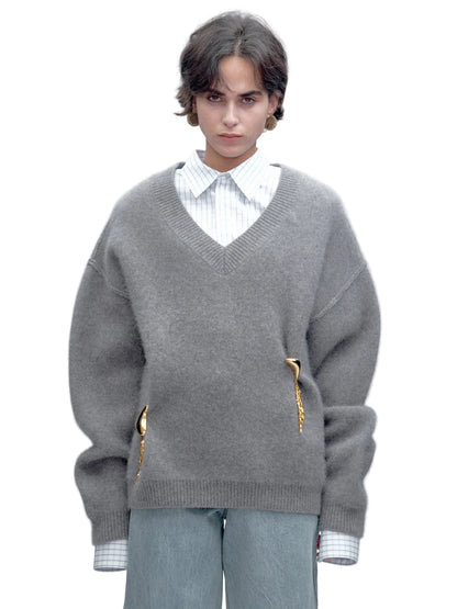 JACQUES WEI V-neck Wool Knit Sweater - MEGAN