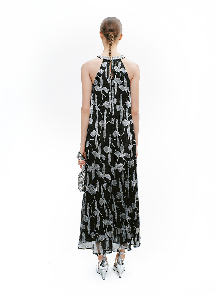 YES BY YESIR | Fire Tree & Silver Flower Halterneck Dress - ZARELIA.