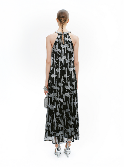 YES BY YESIR | Fire Tree & Silver Flower Halterneck Dress - ZARELIA.