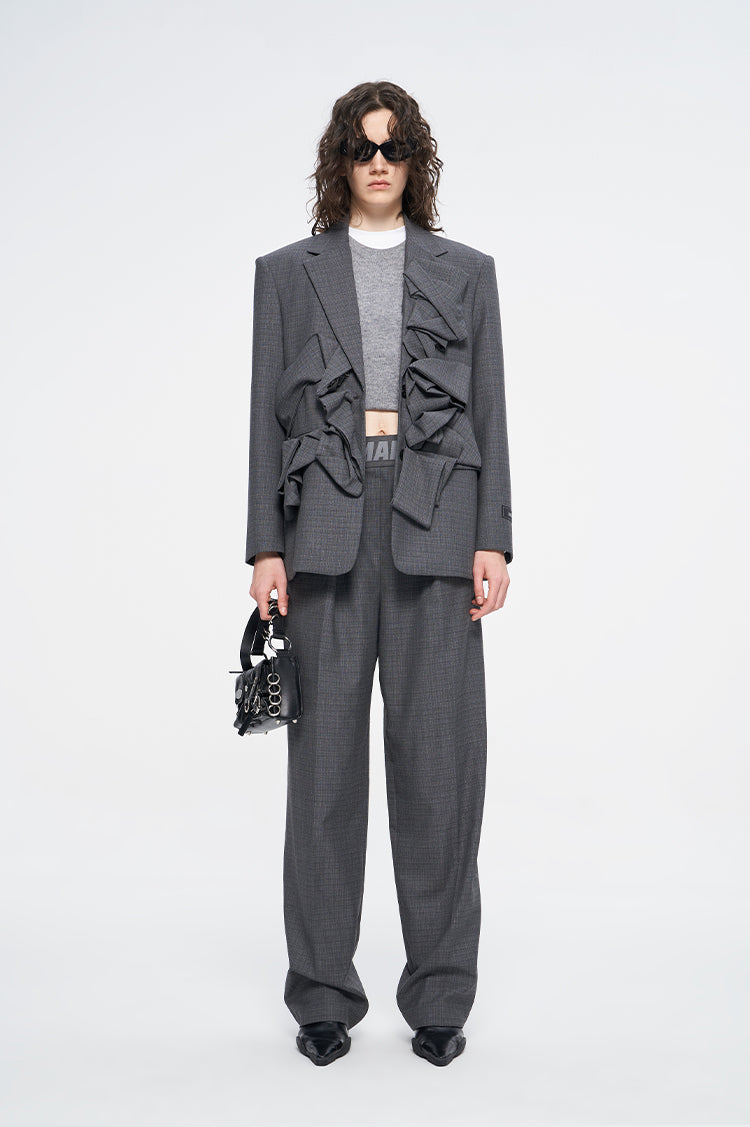 ANNAKIKI Women's Niche Wool Irregular Shape Blazer Jacket-HIROSHI