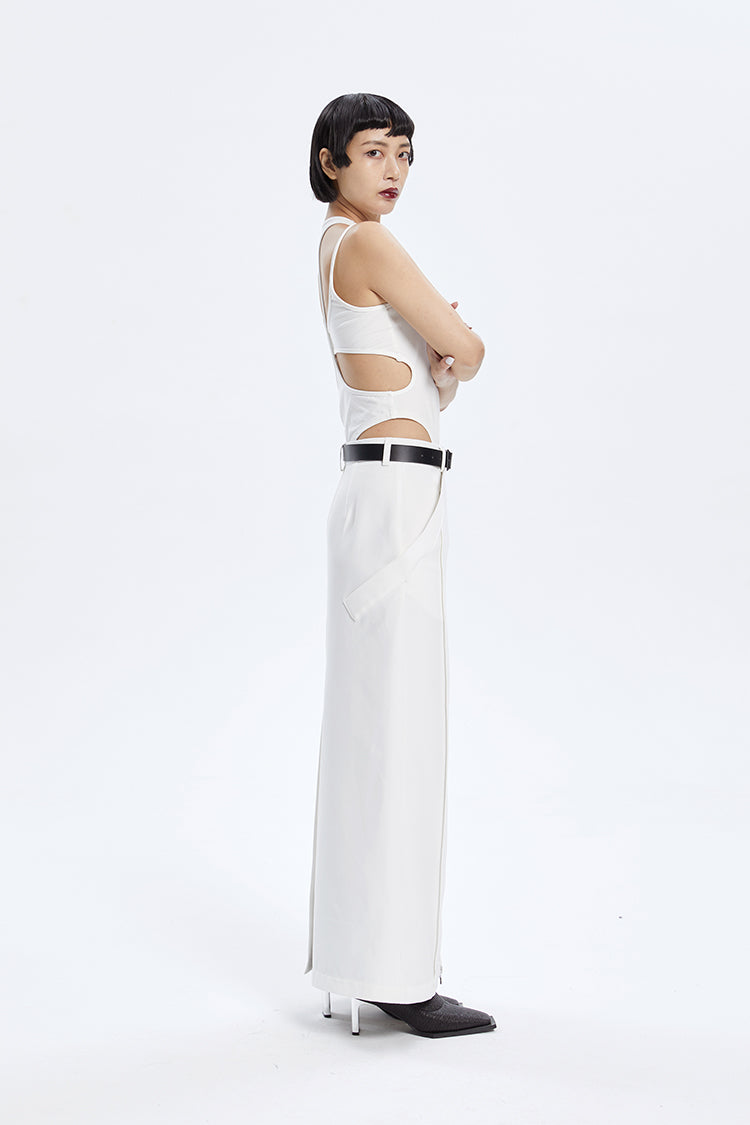 TINY IN zippered slit long straight legs structured seams low waist skirt -TENDO