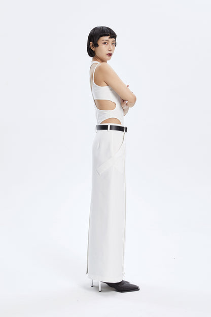 TINY IN zippered slit long straight legs structured seams low waist skirt -TENDO
