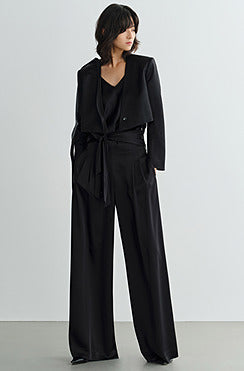 COMME MOI Lv Yan Designer Summer Women's Acetate Double-Sided Satin Collarless Short Suit - EMERY.