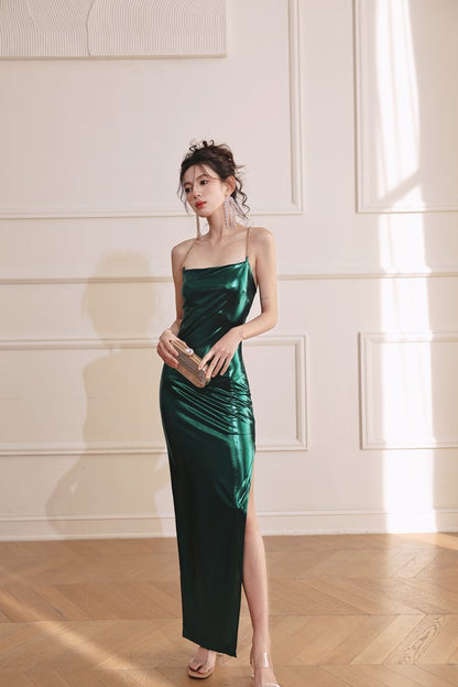 DOLLY Luxury Green Sleeveless Slim Fit High Waist Sexy Dinner Date Dress-KRASS