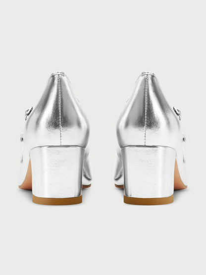 PJJUU silver mary jane french leather shoes - GRAND.