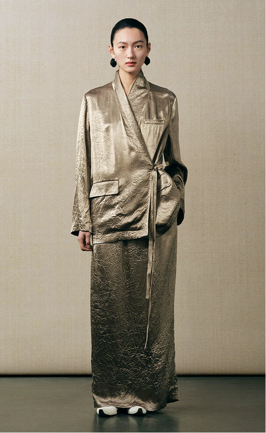 ZHUCHONGYUN satin loose straight new Chinese metallic jacket and skirt outfit set-ELRIC.