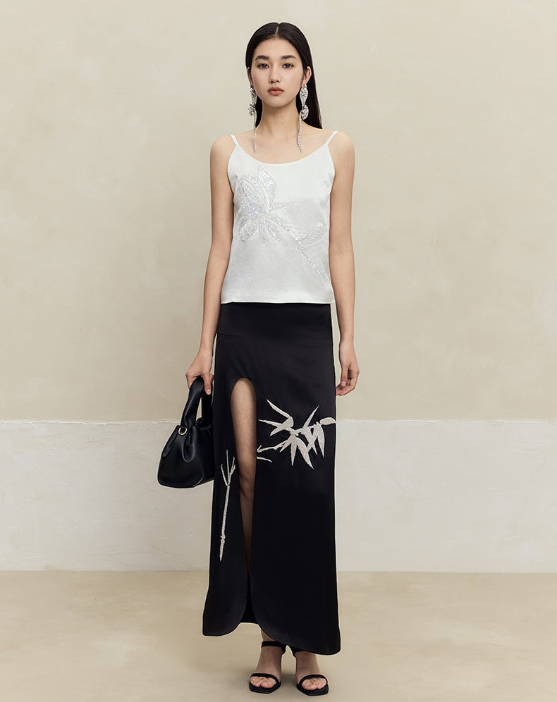 HECO Anti-Wrinkle Acetate black white maxi Skirt Women - where.