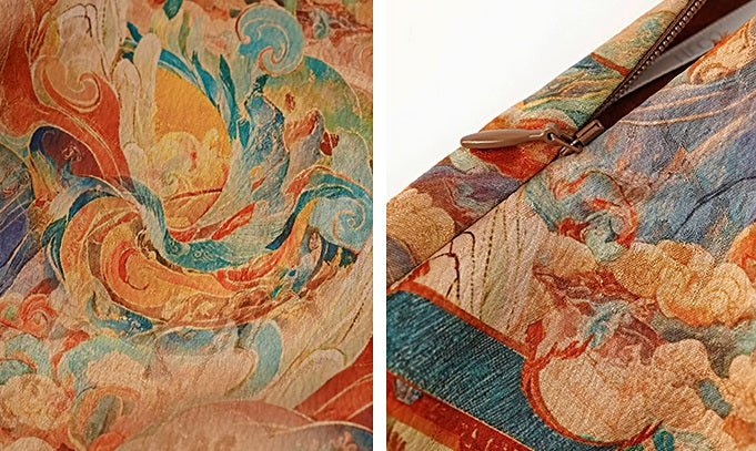 HECO Chinese Contrast Mural Big Swing Fishtail Skirt - MIGRO.