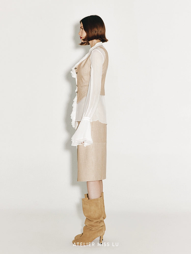 ATELIER MISS LU patchwork slim-fitting wool corduroy skirt - REPLACE.