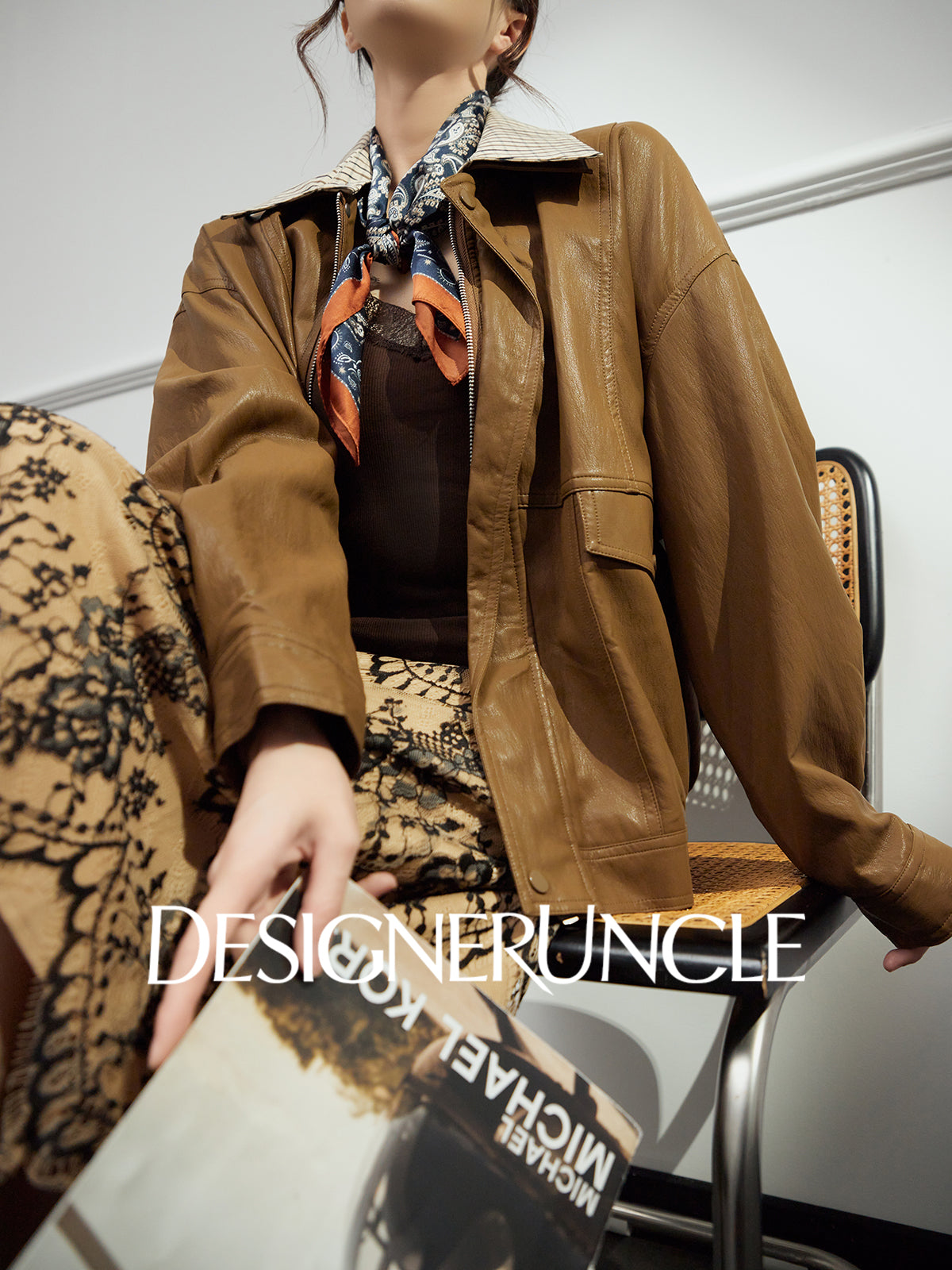 DGU|Brown leather retro loose high-end temperament fashion jacket  - Stephan.