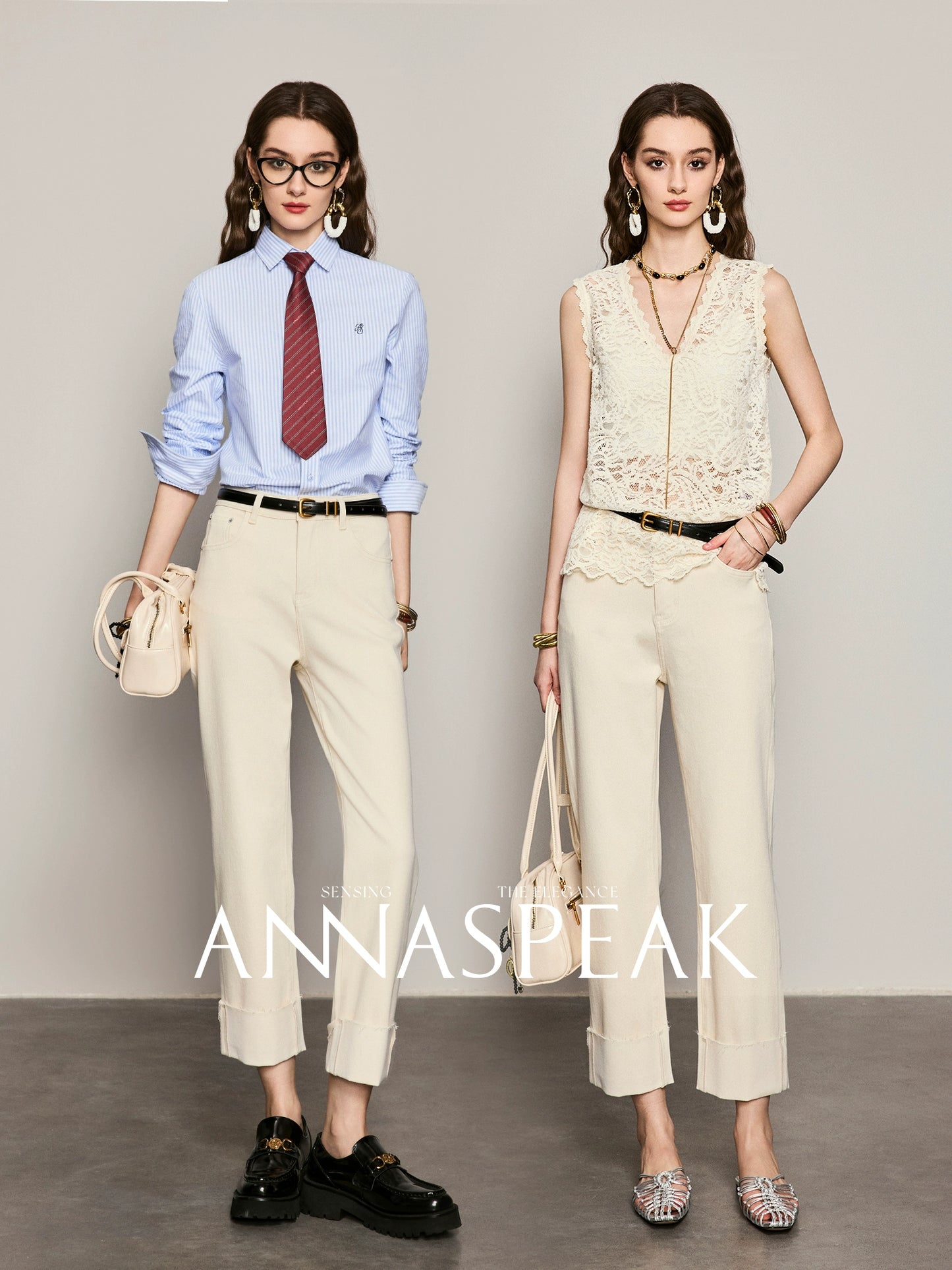 ANNASPEAK leg-shaped slightly elastic cropped straight micro-tapered pants jeans-JAG.