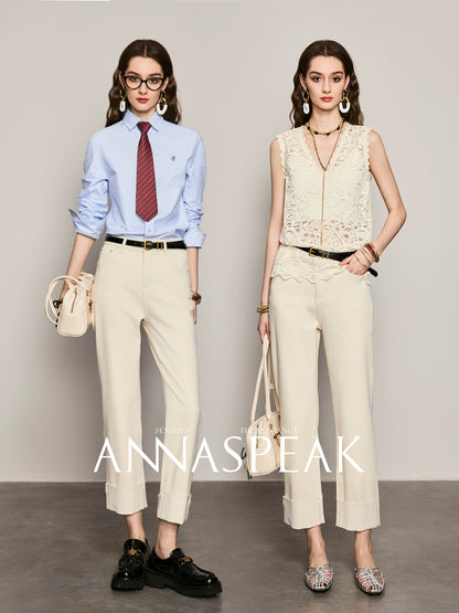 ANNASPEAK leg-shaped slightly elastic cropped straight micro-tapered pants jeans-JAG.