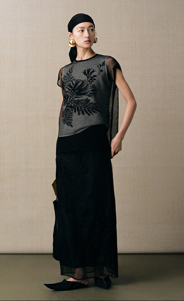 ZHUCHONGYUN jacquard round neck short sleeve T-shirt-WEBS.