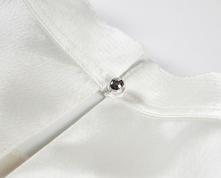 COMME MOI Lv Yan designer summer sleeveless stand collar triple acetate satin top - MEADOW.