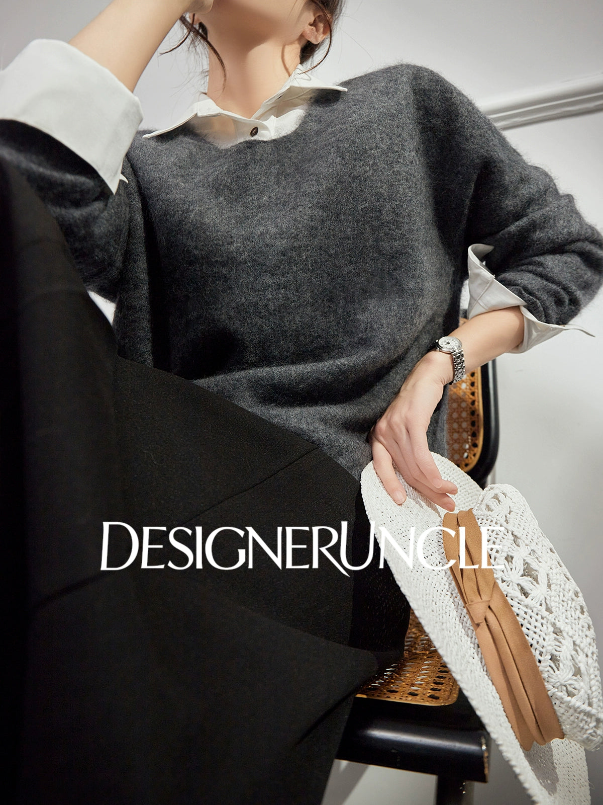 DGU "Goose Return" gray crew neck sweater loose and versatile slimming top - ALVADA.