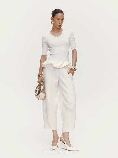 ATELIER MISS LU Hem Cloud Surround Stitching V-Neck Knitted Top - FLOD.