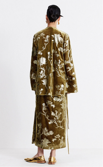 ZHUCHONGYUN brown floral long-sleeve round neckline shirt-KARMA.