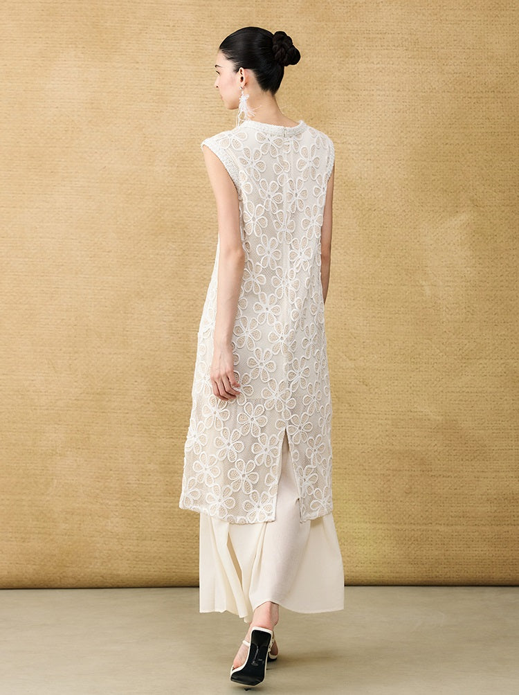 HECO Chinese style two pieces embroidered mesh spliced long dress - MAGIC.