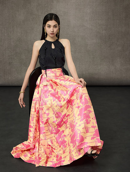 HECO Sleeveless Halterneck Handmade Rose Tassel Vest - BACK.