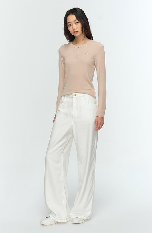 COMME MOI Lu Yan designer new women's Henry collar base shirt slim T-shirt - BLESSED.