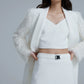 Unique Luxury high-end Womens' tassel sleeve statement white blazer suit sophisticated elegant