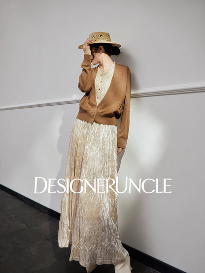 DGU |Caramel Knitted Sweater Silk Fashion Retro Design Light Luxury Niche Top - Josephina.