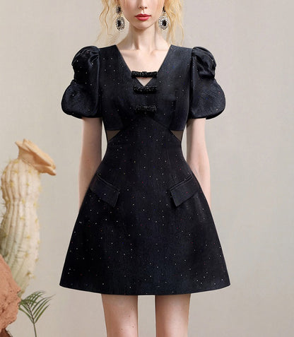 CHECOCRE Stubble customer design sense V-neck dress - FRACT.