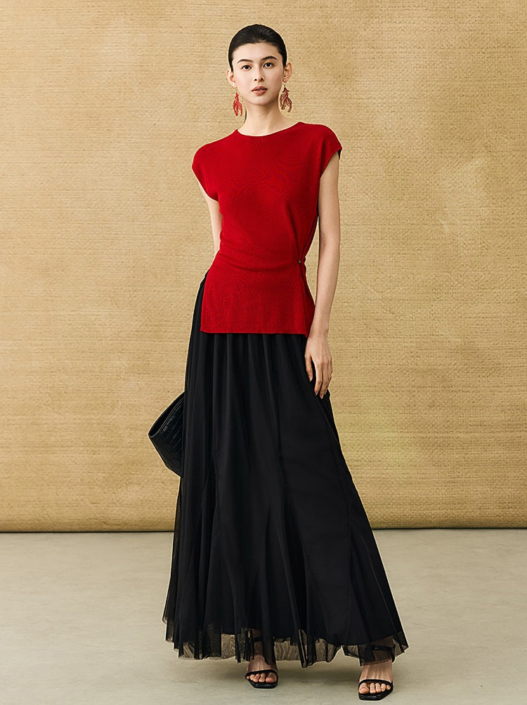 HECO Chinese round neck knit short sleeve feminine temperament slim T-shirt - COLE.