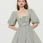 Vintage square neckline black white check princess dress - Grid