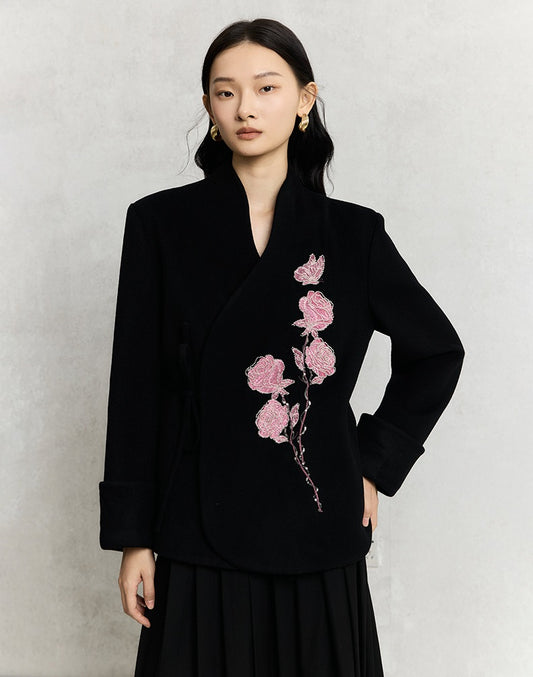 HECO Rose Tweed black apricot long sleeve lace up Jacket Women - less.