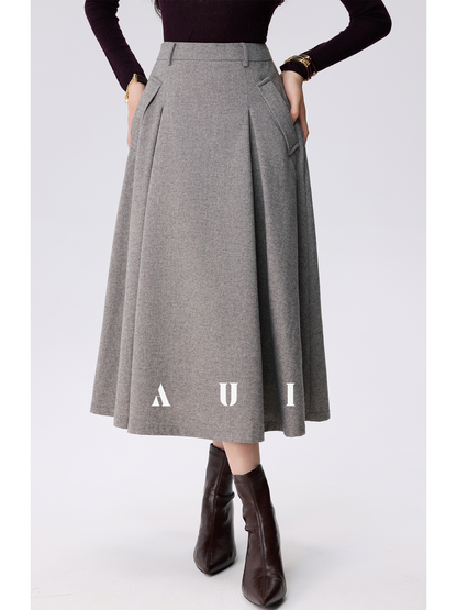 AUI Wrinkled High-Waisted Umbrella Temperament Mid-Length Skirt - PRIDE