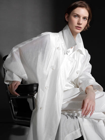 PIAOIN Light Luxury Silk Luster Tencel Linen Trench Coat Jacket -JOSEPHINE