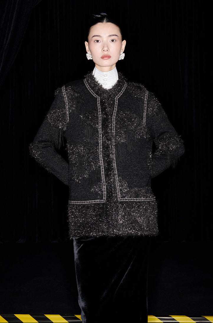 M essential Mackay designer Yingyun knitted copper-beaded woollen cardigan - zain.