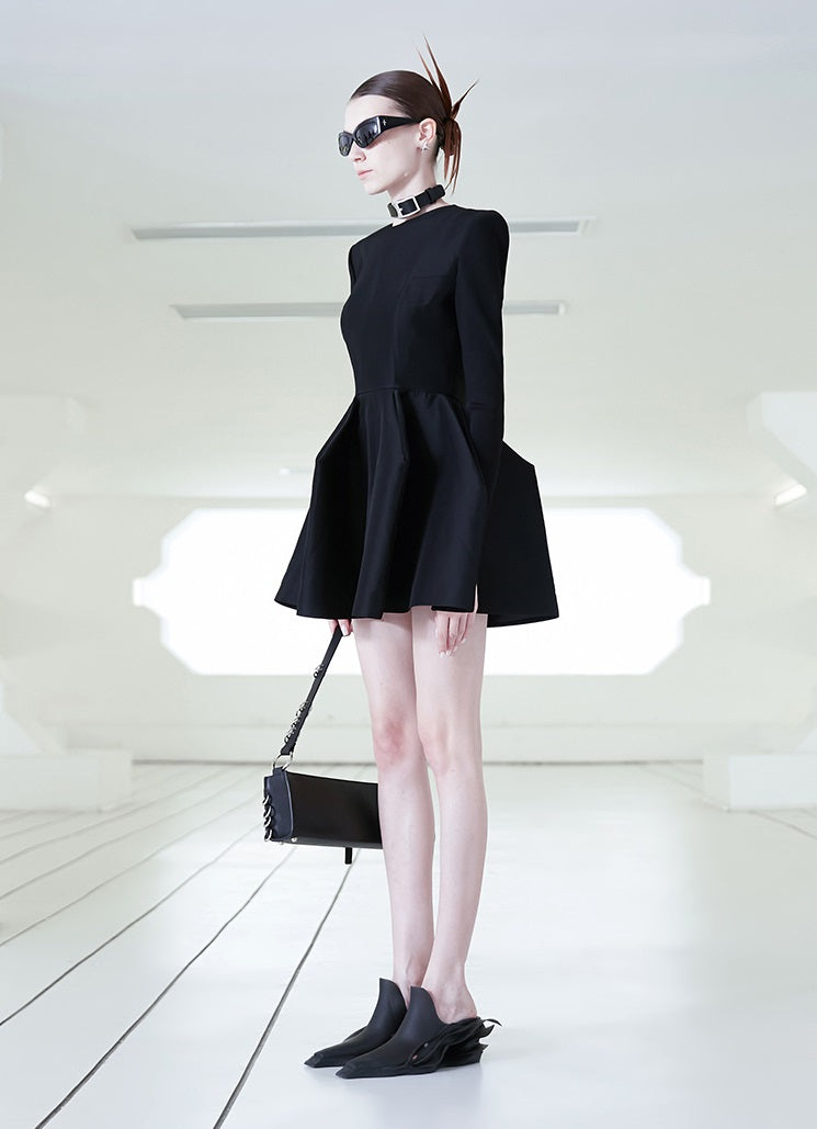 ANNAKIKI Silk Wool 3D Three-dimensional Hem Short Dress-ALUCARD.