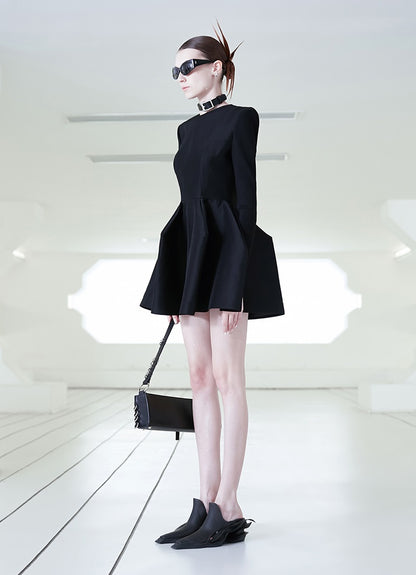 ANNAKIKI Silk Wool 3D Three-dimensional Hem Short Dress-ALUCARD.