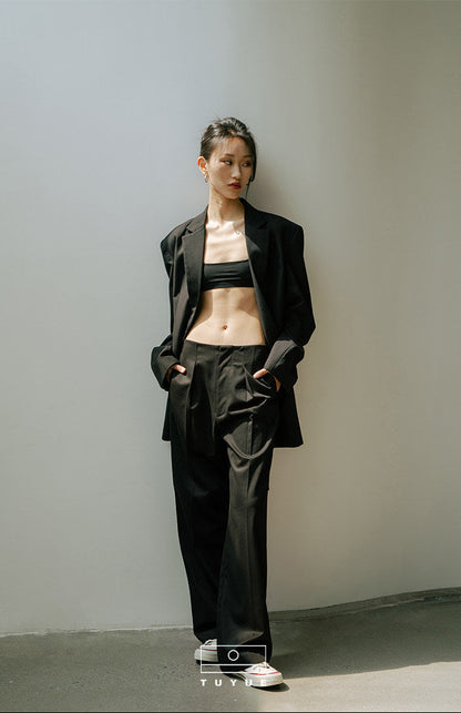 TUYUE Black Open Back Nail Bead Tassel Suit - ASHA.