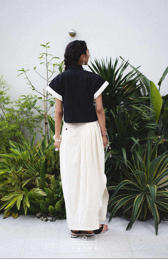 TUYUE Linen Side Slit Silhouette Long Skirt- KLAUS.