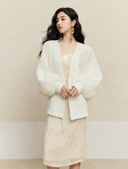 HECO Chiffon Bat Sleeve Dress Two-Piece Set for Women - clay.