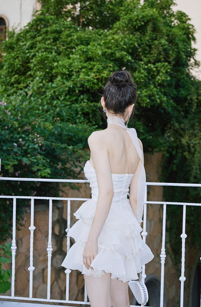 DOLLY Elegant Cream Colored Tube Top Fluffy Ruffle Birthday Dress-ANDORA (V)