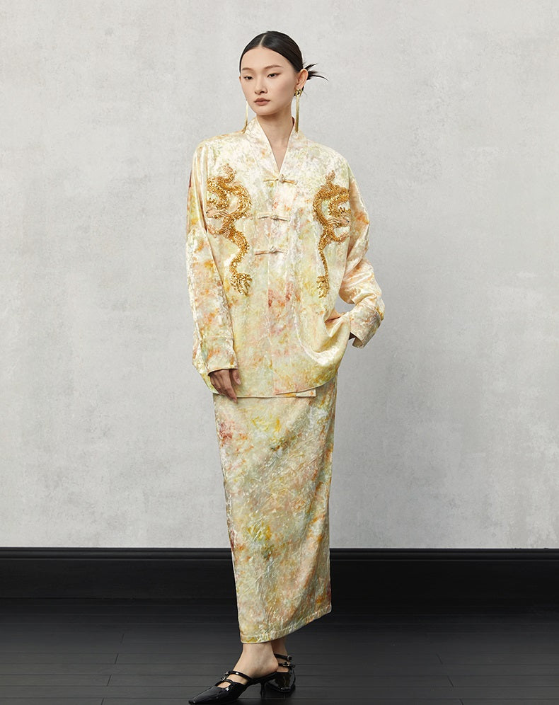 HECO 100% polyester retro heavy industry tie-dye velvet jacket women - saun.