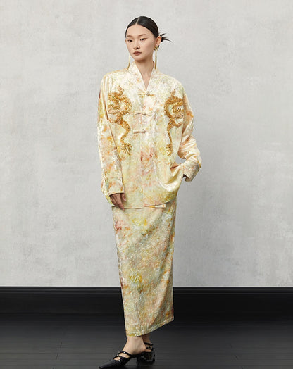 HECO 100% polyester retro heavy industry tie-dye velvet jacket women - saun.