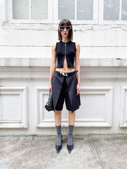 ANNAKIKI Casual Underwear Pleated Twill Simple Medium Pants-ROXIANNA