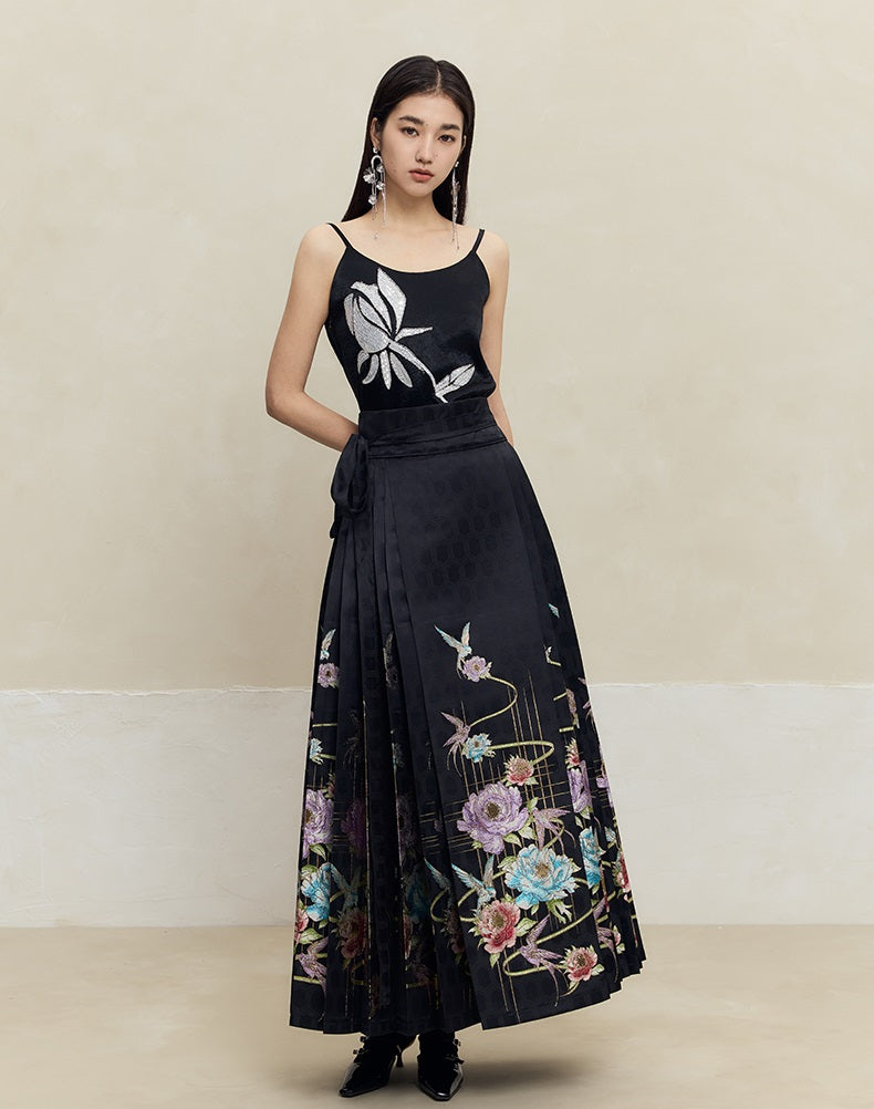 HECO 100% acetate rose embroidered black white camisole - faith.