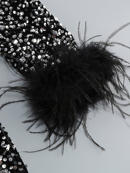 DOLLY Elegant Retro Style Crew Neck Long Sleeve Sequin Long Banquet Dress-TANIA